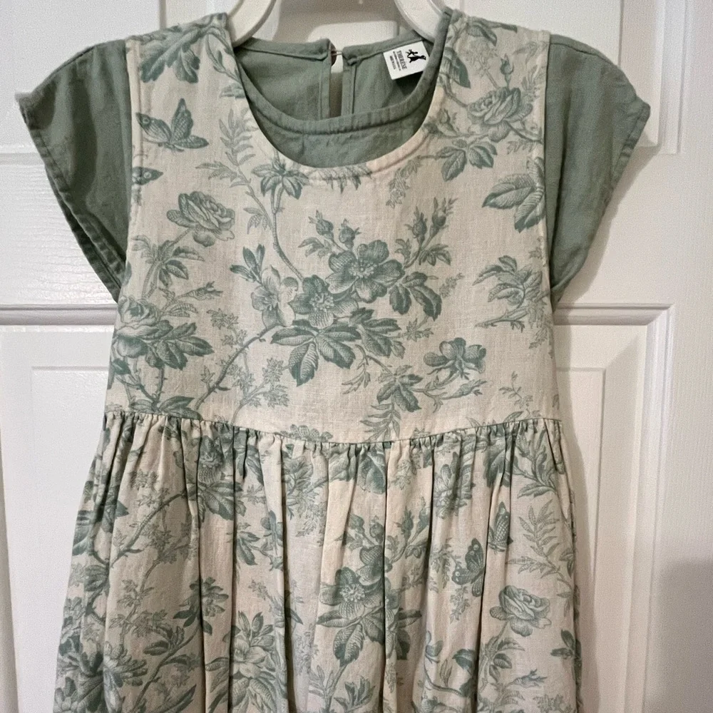 Therese Floral Green and Cream Linen Jumper& Top Girls size 8